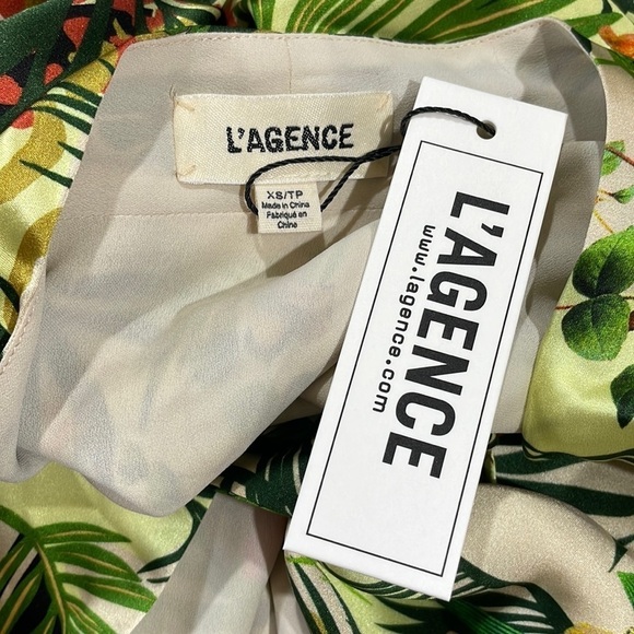 NWT L’AGENCE SILK Tropical Palm Print Kimono Wrap Tie Dress - Picture 2 of 9